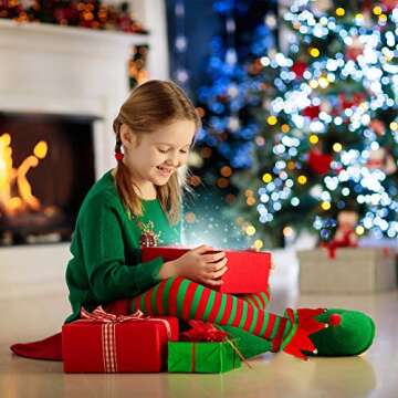 Skeleteen Red Green Elf Shoes - Red and Green Velvet Holiday Elf Feet Slippers with Jingle Bells for...