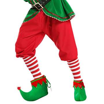 Skeleteen Red Green Elf Shoes - Red and Green Velvet Holiday Elf Feet Slippers with Jingle Bells for Adults and Kids