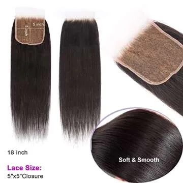 Myshinywigs 5x5 Real HD Lace Closure Skinlike Straight Human Hair Closure Pre Plucked with Baby Hair Brazilian Virgin Thin Invisible 5x5 Lace Closure Serrated Edge 18 Inch Closure Only