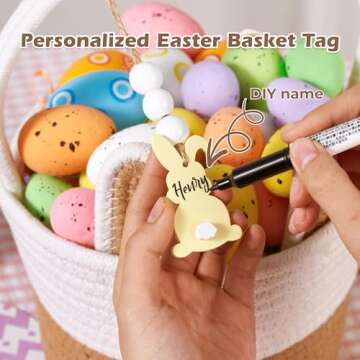 Easter Baskets for Kids, Large Bunny Personalized Easter Basket Empty with Handle, Basket Name Tags,...