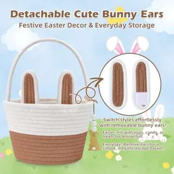 Easter Baskets for Kids, Large Bunny Personalized Easter Basket Empty with Handle, Basket Name Tags, Woven Rope Baby Easter Egg Baskets for Babies, Girls, Boys, Toddler, Infant, Easter Gifts