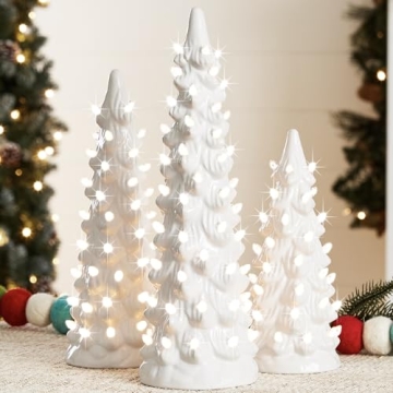 Festive Ceramic Christmas Trees Set - Pre-Lit Holiday Decor