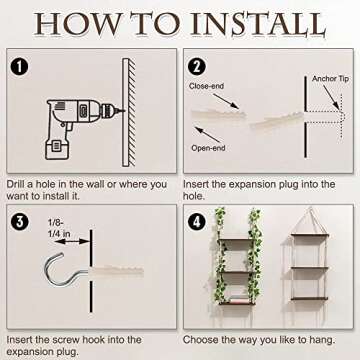 WOOD MEETS COLOR 3 Tier Macrame Wall Hanging Shelves with Artificial Ivy Leaves,Boho Room Decor Handmade Cotton Rope,Wooden Hanging Storage Floating Shelves for Small Plants,Living Room Bedroom