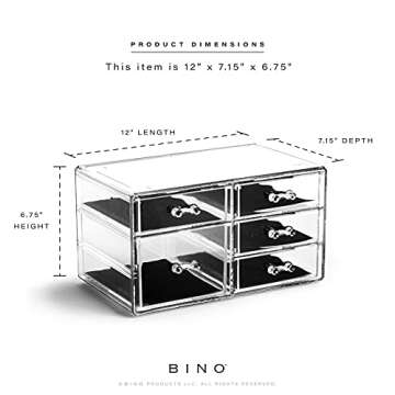 BINO | 5-Drawer Makeup Organizer, Lexington Avenue | THE MANHATTAN SERIES | Modular Design Storage Drawers | Vanity Acrylic Organizers | Stackable Storage Bins | Clear Makeup Organizers And Storage