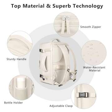 Snoffic Travel Backpack for Women, Large Carry On Backpack for Travel, Waterproof Backpack Personal Item, Backpack for Women, laptop backpack 17.3 inch, College Bag Casual Daypack, Beige
