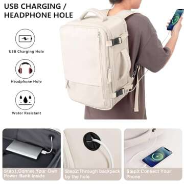 Snoffic Travel Backpack for Women, Large Carry On Backpack for Travel, Waterproof Backpack Personal Item, Backpack for Women, laptop backpack 17.3 inch, College Bag Casual Daypack, Beige
