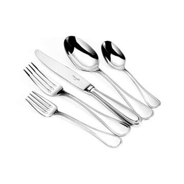 Christofle Perles II Stainless Steel 5-Piece Dinner Setting, Elegant Tableware for Luxurious Dining