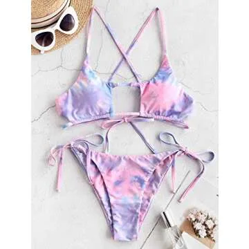 ZAFUL Women Swimsuit Ribbed Cutout Two Piece Bathing Suit High Cut Bikini Set