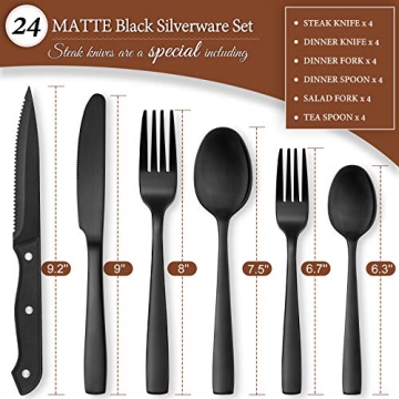 Hiware 24-Piece Matte Black Silverware Set