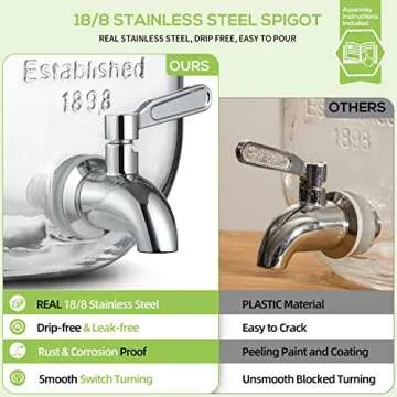 NETANY 1-Gallon Glass Drink Dispenser with Stand, 18/8 Stainless Steel Spigot, Wooden Lid - [2 Pack] Glass Beverage Dispensers for Parties - Mason Jar Drink Dispensers with Lids, Wooden Chalkboards