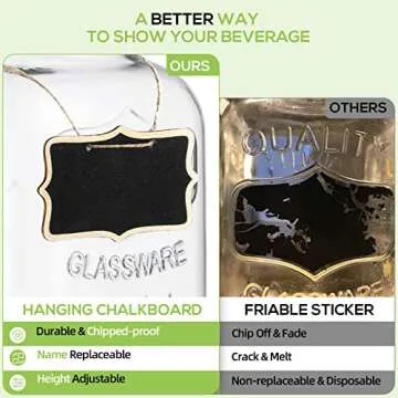 NETANY 1-Gallon Glass Drink Dispenser with Stand, 18/8 Stainless Steel Spigot, Wooden Lid - [2 Pack] Glass Beverage Dispensers for Parties - Mason Jar Drink Dispensers with Lids, Wooden Chalkboards