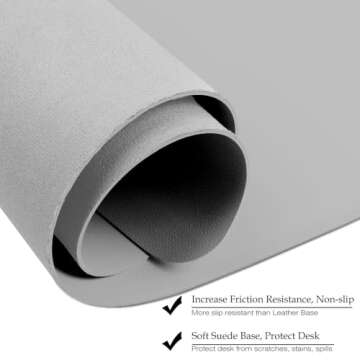 Boutilon Leather Desk Pad 30" x14",Non-Slip Mouse Pad,Office Desk Mat,Waterprooft PU Leather Desk Blotter,Desk Pad Protector,Desk Writing Pad for Home Office Decor (M-Grey)