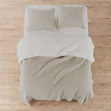 Levtex Home - Cross Stitch Taupe Quilt Set - King/Cal King Quilt + Two King Pillow Shams - Cross Stitched Pattern - Quilt Size (106x92in.) and Pillow Sham Size (36x20in.) - Reversible - Cotton Fabric