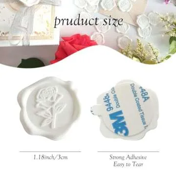 Pilloze 50 Pcs Adhesive White Rose Wax Seal Stickers, Stylish Envelope Seals for Wedding Invitations