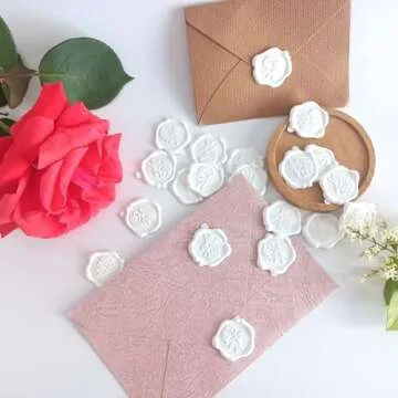 Elegant 50 Pcs Adhesive White Rose Wax Seal Stickers