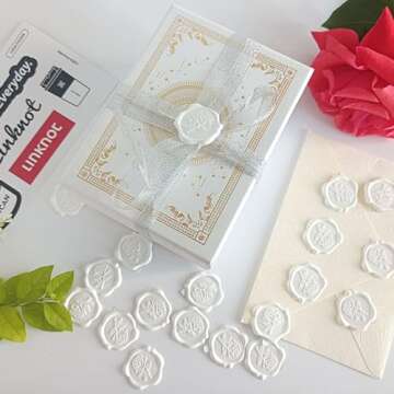 Elegant 50 Pcs Adhesive White Rose Wax Seal Stickers