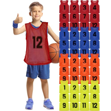 Suhine 48 Pcs Pinnies for Sports Youth Pinnies Nylon Mesh Basketball Team Practice Jersey Numbered S...