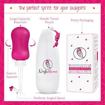 Ninja Mama Peri Bottle for Postpartum Care Post Partum Essentials for Pain Relief, Tears & Hemorrhoids After Birth Portable Perineal Bottle with Angled Spout Labor & Delivery Hospital Bag. (360ml)