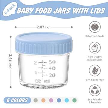 DRKIO 6 Pack Glass Baby Food Storage Containers - 4 Oz Baby Food Jars with Lids Baby Food Maker Micr...