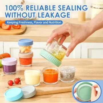 DRKIO 6 Pack Glass Baby Food Storage Containers - 4 Oz Baby Food Jars with Lids Baby Food Maker Microwave Dishwasher Freezer Safe 100% Leak Proof BPA Free Reusable
