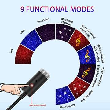 USB Star Night Light Projector, 9 Functional Modes & 24 Lighting Effects, Sound Activated Strobe, Adjustable Romantic Decorations Special Night Light for Room Car Home Bedroom Party Hotel (Blue&Red)