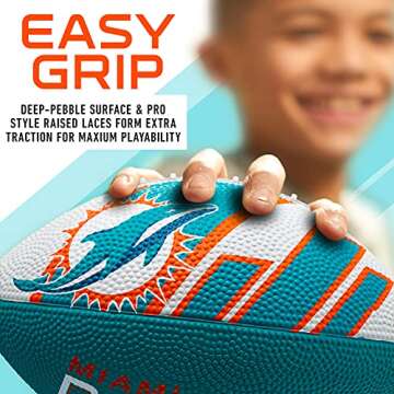 Franklin Sports NFL Miami Dolphins Football - Youth Football - Mini 8.5" Rubber Ball - Perfect for Kids - Team Logos and Colors