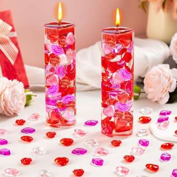 ZHWKMYP 260Pcs Valentine's Day Vase Filler, Mini Acrylic Pink Red Heart Rose Gems for Centerpieces T...