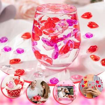 ZHWKMYP 260Pcs Valentine's Day Vase Filler, Mini Acrylic Pink Red Heart Rose Gems for Centerpieces Table Decorations, Valentines Day Fillers Decor for Vases