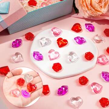 ZHWKMYP 260Pcs Valentine's Day Vase Filler, Mini Acrylic Pink Red Heart Rose Gems for Centerpieces Table Decorations, Valentines Day Fillers Decor for Vases