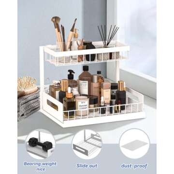 Merrylun Under Sink Organizers, 2 Pack Metal Pull Out Under Sink Organizers and Storage Shelves with Sliding Drawer, Under Sink Storage for Kitchen, Bathroom, White, 2 Pack…