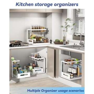 Merrylun Under Sink Organizers, 2 Pack Metal Pull Out Under Sink Organizers and Storage Shelves with Sliding Drawer, Under Sink Storage for Kitchen, Bathroom, White, 2 Pack…