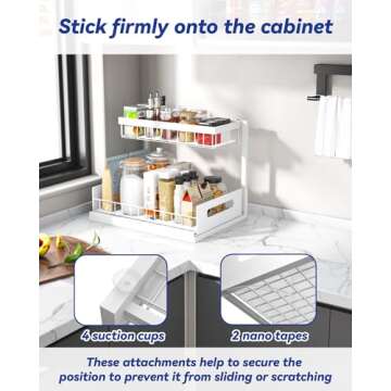 Merrylun Under Sink Organizers, 2 Pack Metal Pull Out Under Sink Organizers and Storage Shelves with Sliding Drawer, Under Sink Storage for Kitchen, Bathroom, White, 2 Pack…