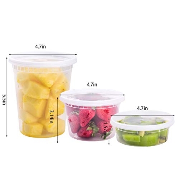 TashiBox 8 oz, 16 oz, 32 oz Plastic Food Storage Containers - 48 Sets, BPA Free, Airtight, Freezer S...