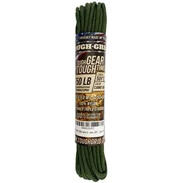 TOUGH-GRID Premium 750lb Paracord Rope - Made in USA - 100% Nylon Type IV Mil-Spec - UV & Abrasion Resistant - Heavy Duty Strands - Outdoor Survival Rope - Used by US Military - 50Ft. - Camo Green