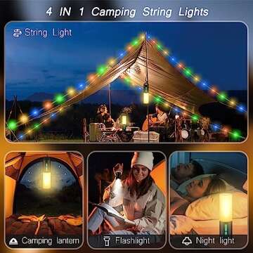 Color String Lights + Camping Lantern Flashlight: 33FT Camping String Lights with 4000mAh Power Bank, Waterproof LED Camping Lights, Portable Tent Lights for Camping Power Outage Emergency Home