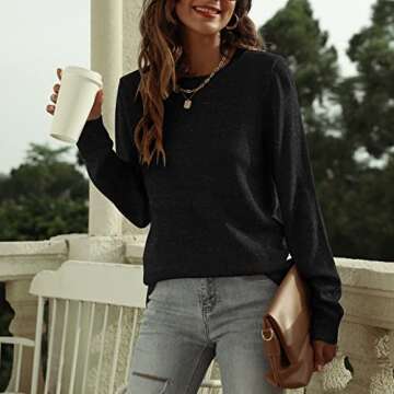 DUTUT Women's Long Sleeve Glitter Tops Crewneck Pullover Sweater Basic Casual Solid Color Tunic Tops...