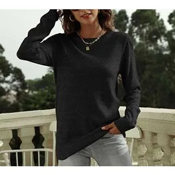 DUTUT Women's Long Sleeve Glitter Tops Crewneck Pullover Sweater Basic Casual Solid Color Tunic Tops Fall Soft Sweater Black