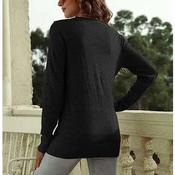 DUTUT Women's Long Sleeve Glitter Tops Crewneck Pullover Sweater Basic Casual Solid Color Tunic Tops Fall Soft Sweater Black