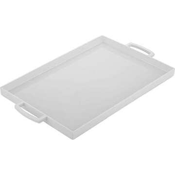 Zak Designs, White Rectangle Melamine Serving, Easy to Hold with Modular Design, Perfect Kitchen Dinnerware for Indoor/Outdoor Activities, MeeMe Large Tray
