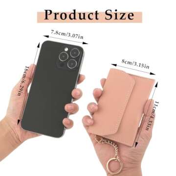 Andibro Leather Card Holder, Handmade Vintage Coin Purse Slim Business Card Case with Metal Keychain Pocket Card Organizer(Pink)