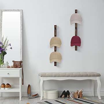 keletop Hat Rack for Wall Baseball Cap Organizer Hanger (2 Pack) Modern Wooden Hat Holder Wall-Mounted Caps Display for Closet Door Bedroom Entryroom Laundry (Brown) …