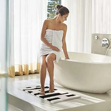 Black and White Bathroom Rugs, Bath Letters Non Slip Bathroom Mat, Soft Absorbent Cute Bath Mat, Machine Washable Quickly Dry Comfortable Bathmat for Bathtub, Bedroom, Shower, Living Room