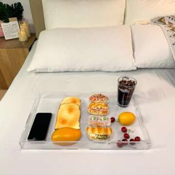 Clear Sturdy Acrylic Serving Tray with Handles-12x20Inch-Serving Coffee,Appetizer,Breakfast,Butler-Kitchen Countertop Tray-Makeup Drawer Organizer-Vanity Table Tray-Ottoman Tray-Decorative Tray