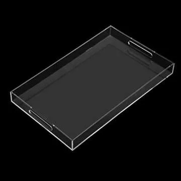 Clear Sturdy Acrylic Serving Tray with Handles-12x20Inch-Serving Coffee,Appetizer,Breakfast,Butler-Kitchen Countertop Tray-Makeup Drawer Organizer-Vanity Table Tray-Ottoman Tray-Decorative Tray