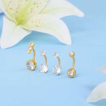 LEE&RO Gold Belly Button Ring Dangle Stainless Steel Belly Rings 14G Belly Button Piercing Cute Nave...