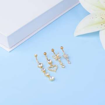 LEE&RO Gold Belly Button Ring Dangle Stainless Steel Belly Rings 14G Belly Button Piercing Cute Navel Ring Belly Piercing Jewelry