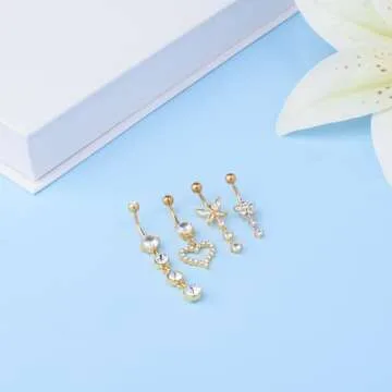 LEE&RO Gold Belly Button Ring Dangle Stainless Steel Belly Rings 14G Belly Button Piercing Cute Navel Ring Belly Piercing Jewelry