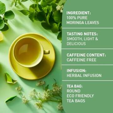 Organic Moringa Tea Bags - Pure, Non-GMO, 100 Count