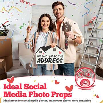 SweetMind 2 PCS Extra Large Real Estate Sold Signs, Wooden Double-Sided Social Media Photo Props, We Said Yes to the Address House Shaped and Home Sweet Key Wood Closing Gift for Homeowner Realtor