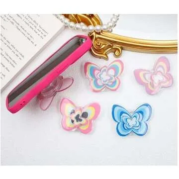 GRIPONG Cute Swappable Expandable and Spinnable Mobile Phone Grip Stand for Phones and Tablets - Acrylic Spinner Accessory (Pink Butterfly Spinner)